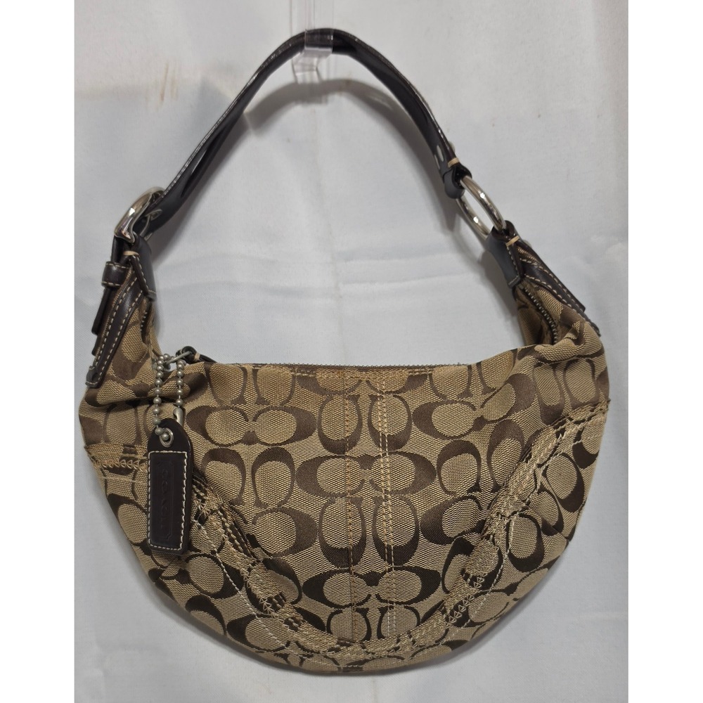 Coach Signature Ergo Pleated Hobo Bag Brown Khaki Jacquard 10599